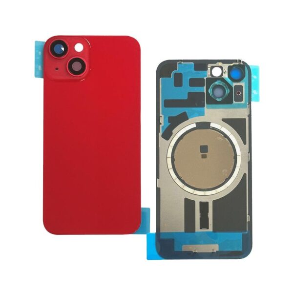 Back Glass Cover w/ Camera Lens Plus Magnet for iPhone 14 (Red) (No logo)