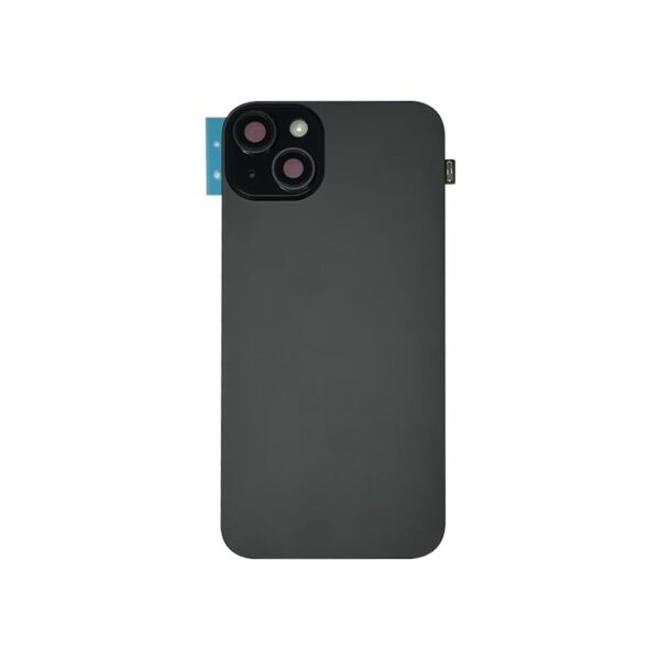 Back Glass w/ Camera Lens / Steel Plate / Wireless NFC Charging MagSafe Magnet / Flashlight Flex for iPhone 15 Plus (No Logo) (Black)