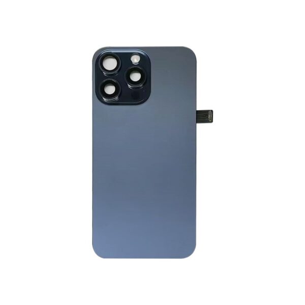 Back Glass w/ Camera Lens / Steel Plate / Wireless NFC Charging MagSafe Magnet / Flashlight Flex for iPhone 15 Pro Max (No Logo) (Blue Titanium)