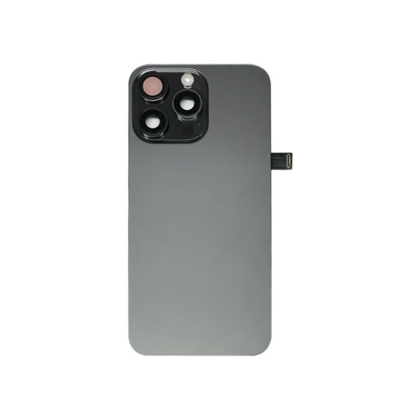 Back Glass w/ Camera Lens / Steel Plate / Wireless NFC Charging MagSafe Magnet / Flashlight Flex for iPhone 15 Pro Max (No Logo) (Black Titanium)