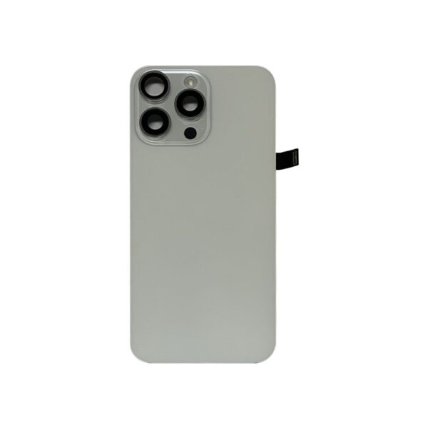 Back Glass w/ Camera Lens / Steel Plate / Wireless NFC Charging MagSafe Magnet / Flashlight Flex for iPhone 15 Pro Max (No Logo) (Natural Titanium)