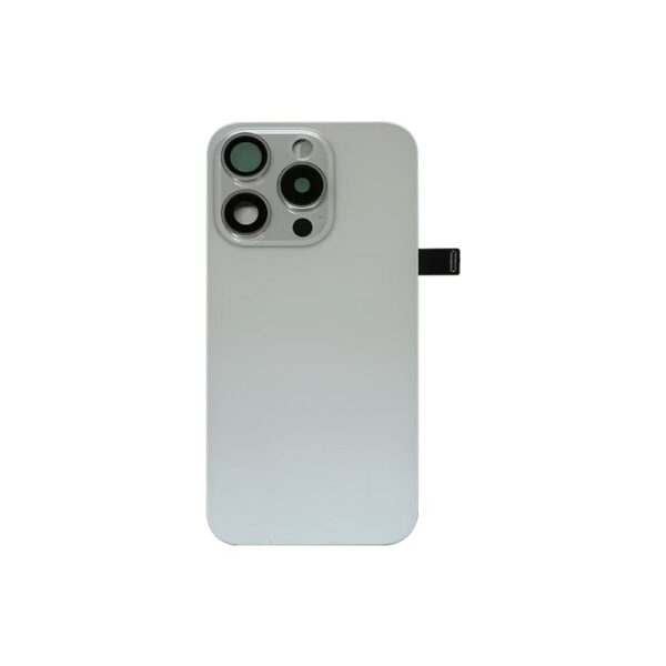 Back Glass w/ Camera Lens / Steel Plate / Wireless NFC Charging MagSafe Magnet / Flashlight Flex for iPhone 15 Pro (No Logo) (White Titanium)