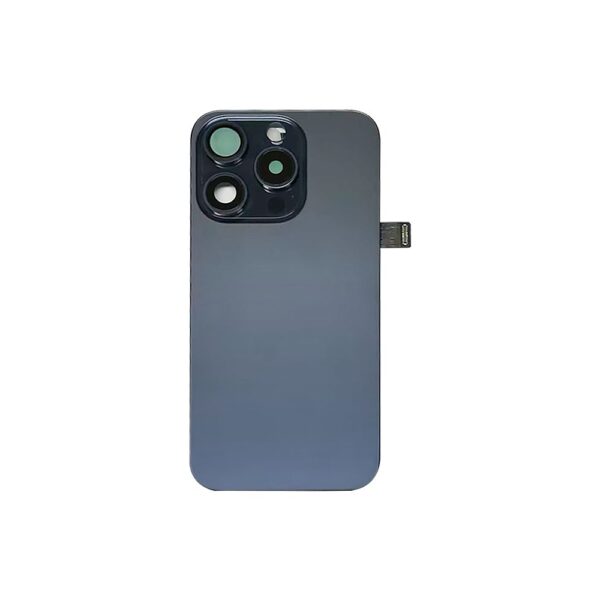 Back Glass w/ Camera Lens / Steel Plate / Wireless NFC Charging MagSafe Magnet / Flashlight Flex for iPhone 15 Pro (No Logo) (Blue Titanium)