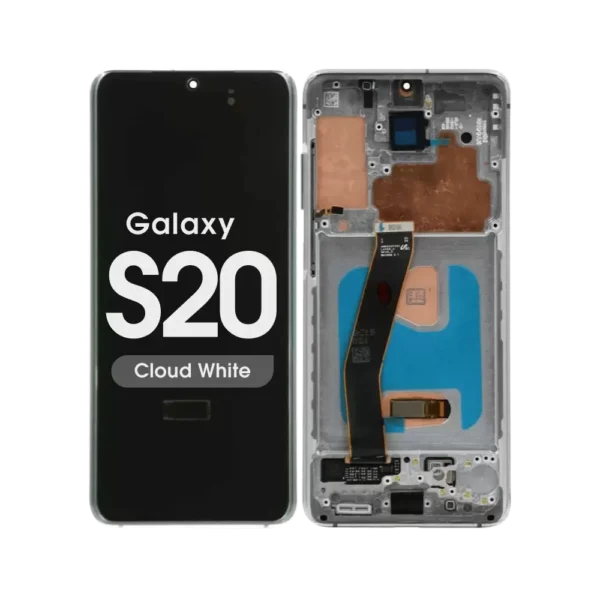 OLED Screen and Digitizer Assembly w/ Frame for Samsung Galaxy S20 (All Carriers except Verizon 5G UW) (G980) (Cloud White)