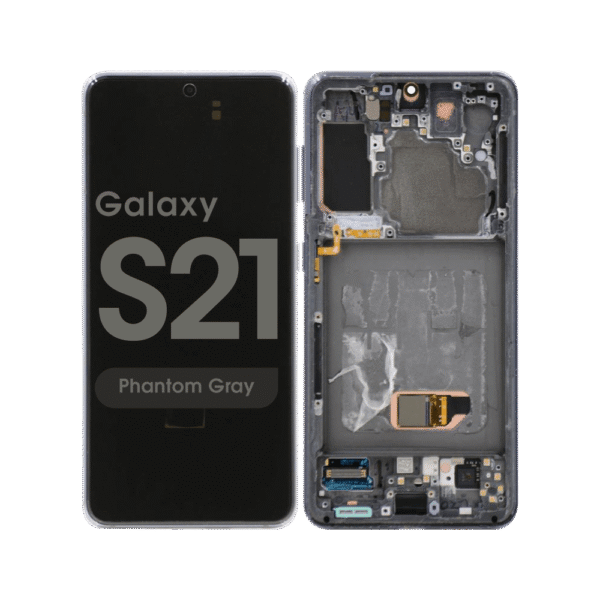 Soft OLED Screen and Digitizer Assembly w/ Frame for Samsung Galaxy S21 (Must Transfer Antenna for Verizon) (G991) (Phantom Gray)