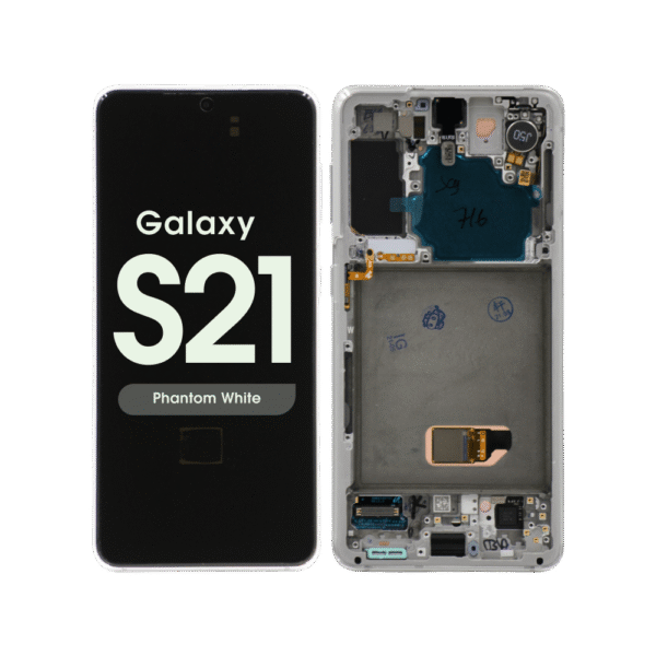 OLED Screen and Digitizer Assembly w/ Frame for Samsung Galaxy S21 (Must Transfer Antenna for Verizon) (G991) (Phantom White)