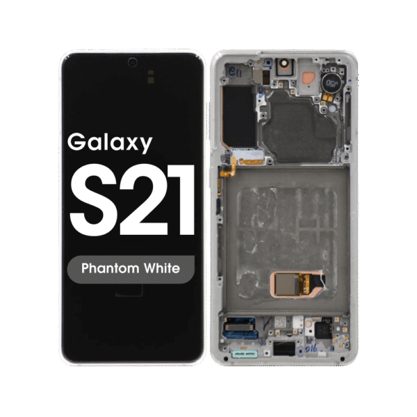 Soft OLED Screen and Digitizer Assembly w/ Frame for Samsung Galaxy S21 (Must Transfer Antenna for Verizon) (G991) (Phantom White)