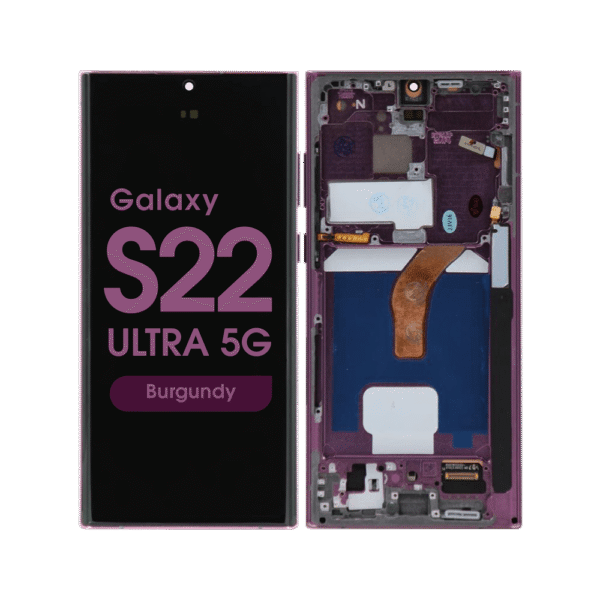 Soft OLED Screen and Digitizer Assembly w/ Frame for Samsung Galaxy S22 Ultra 5G (S908) (Burgundy)