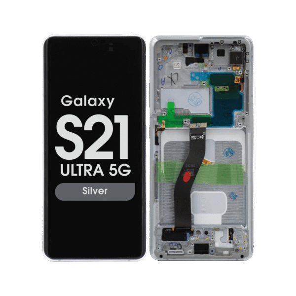 Soft OLED Screen and Digitizer Assembly w/ Frame for Samsung Galaxy S21 Ultra 5G (Must Transfer Antenna for Verizon) (G998) (Silver)